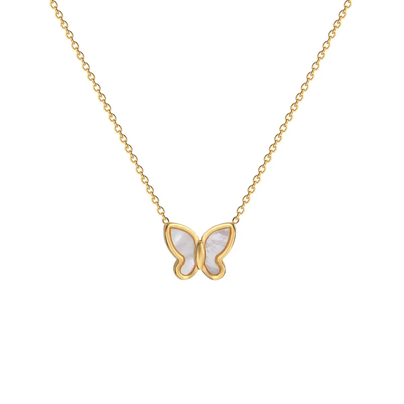 

Gold Jewelry Stainless Steel Chain with Shell Butterfly Pendant Women Necklace, As pic