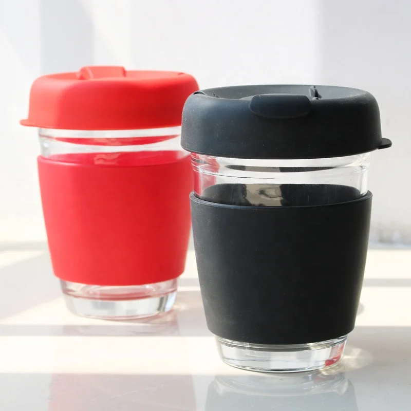 Amazon Best Seller Portable Ice Luxury Travel Eco Printed Glass Cups, Custom Takeaway 12 OZ Silicone Lids Reusable Coffee Cups\