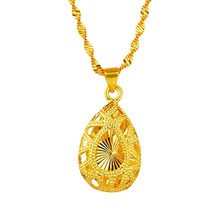 

HD0047 Hot Water Drop Pendant Necklace Female Brass Vietnamese Plated Sand Gold Jewelry Simulation Gold Plated Chain