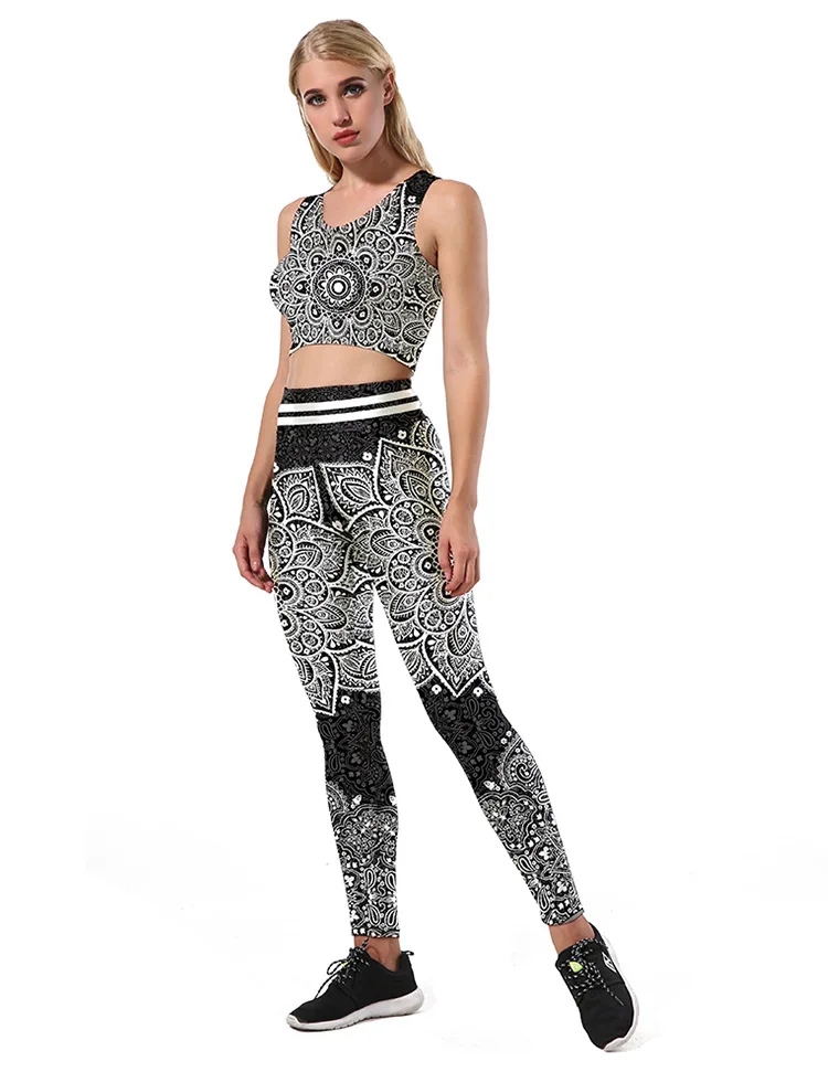 

2021 Mandala Leggings Women Flower Digital Print Fitness Workout set High Waist yoga set for lady, As shown