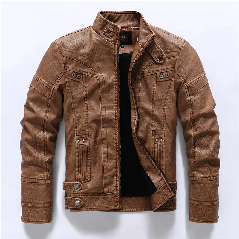 

2021 wholesale Euro Size Fashion Style Fleece Lined PU Men Leather Jacket Biker Jacket