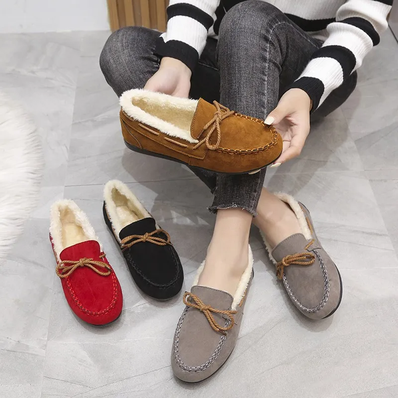 

Wholesale Sheepskin Loafers Moccasins Homme Winter Boat Shoes Casual Loafer Slip On Fur Bowknot Flat Shoes Lady Moccasins Women