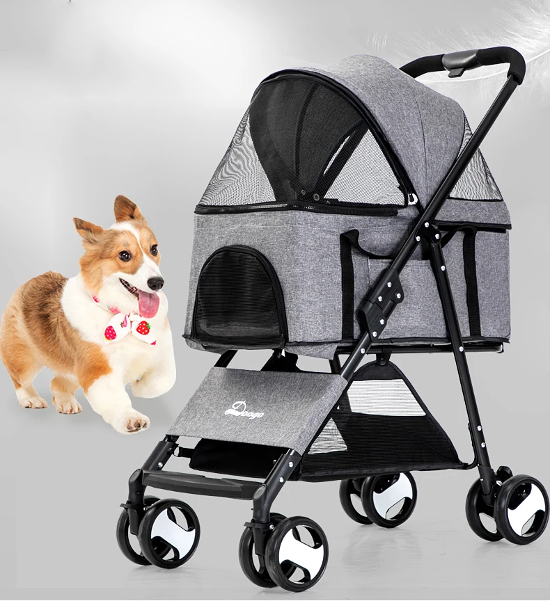 

Wholesale Luxury Pet Stroller Dog Carrier Trolley Detachable One-Click Folding 4 Wheels Pet Travel Outdoor Stroller For Dogs