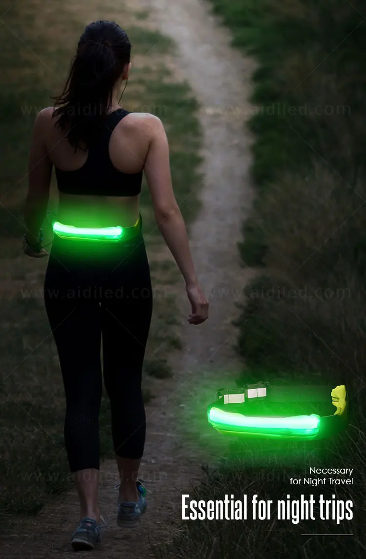 Led Spandex Running Bag USB Rechargeable Flashing Fanny Bag Free Hands Led Bag for NIght Sport Safety