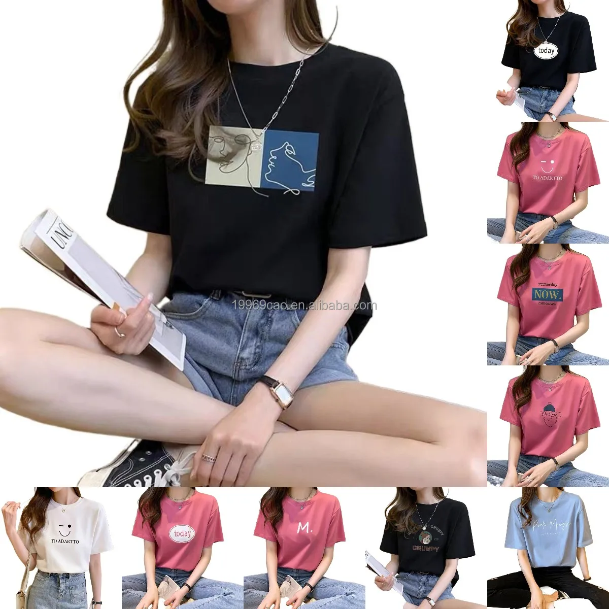 

Factory wholesale custom print plus size black cotton women's T-shirt women's T-shirt, Customized color