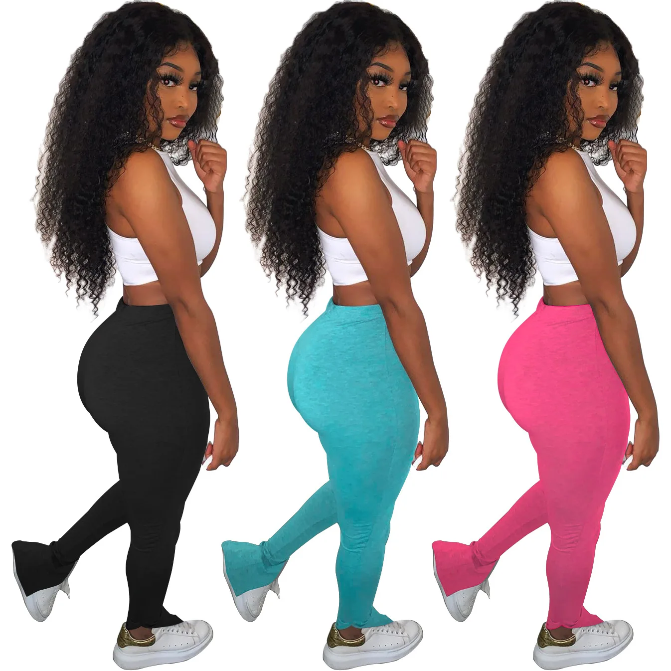 

Autumn Winter Solid Color Elastic High Waist Pleated Drawstring Casual Women Sweatpants Stacked Pants