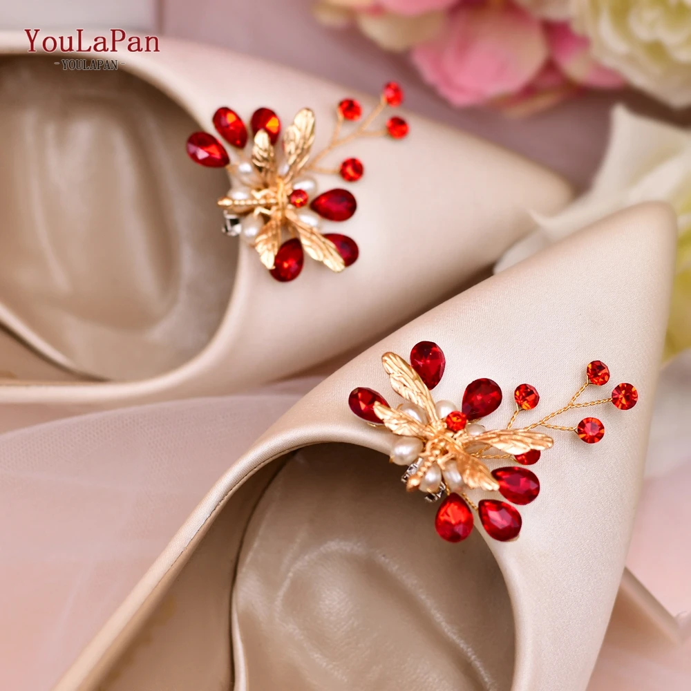 

YouLaPan X43 Rhinestone Shoe Charm Clips Buckle Wedding Bridal High-heel Shoes Decoration Clip Charm Accessories, Gold