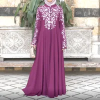 

Long-sleeved dress with stand-up collar and floral print muslim women dress