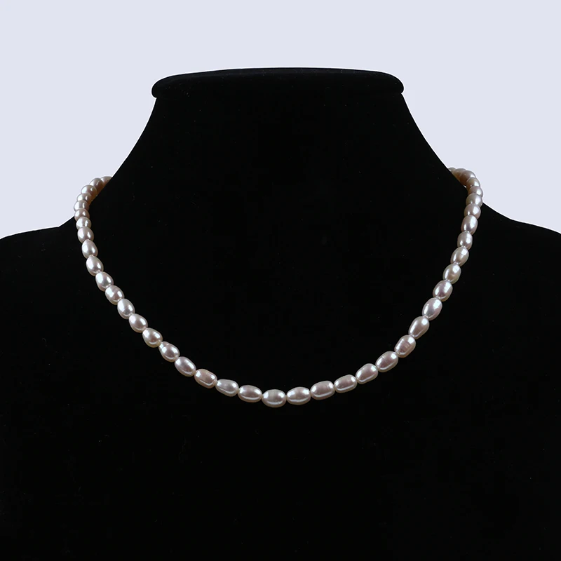 

5-6mm Simple Elegant Wholesale Rice Bead Necklace FreshWater Real Pearl Natural White