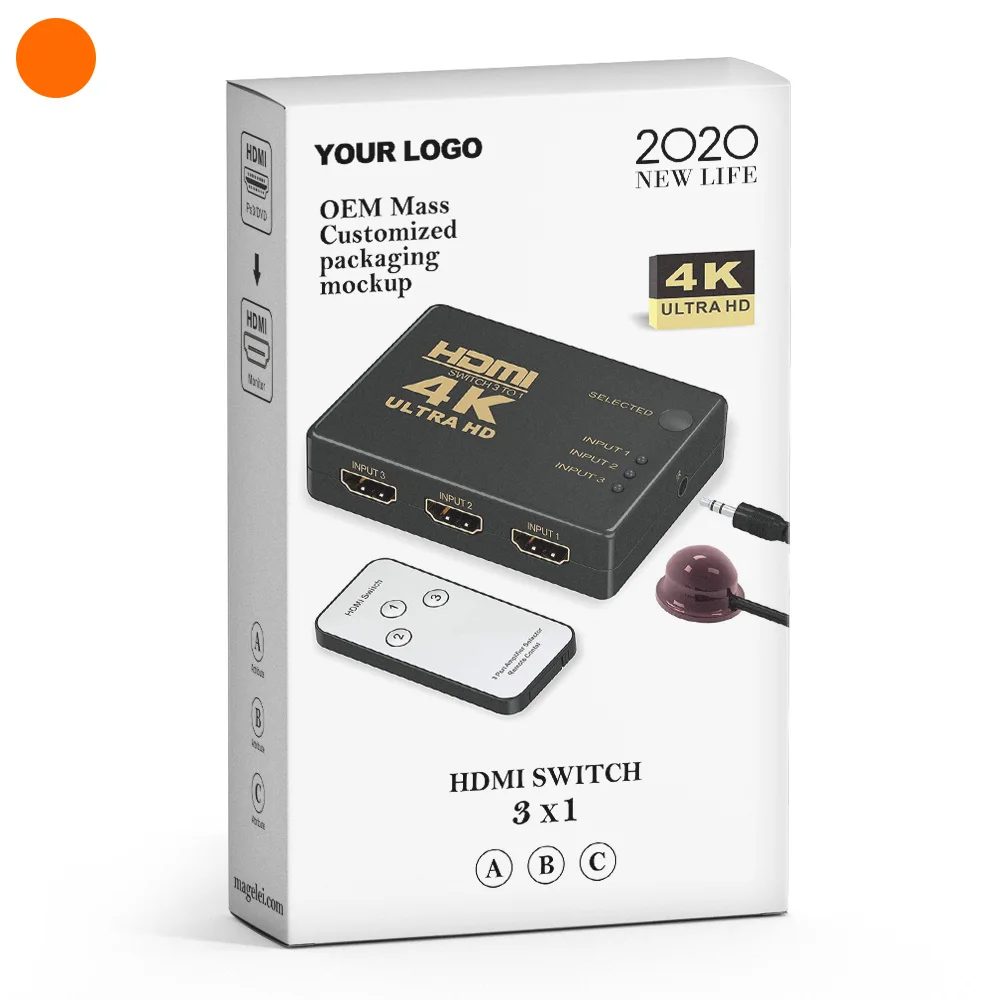 

High Quality OEM 1080P HDMI Switch 3 in 1 out HDMI Switch 3x1 Box Ultra HD 3D with IR Remote, Black