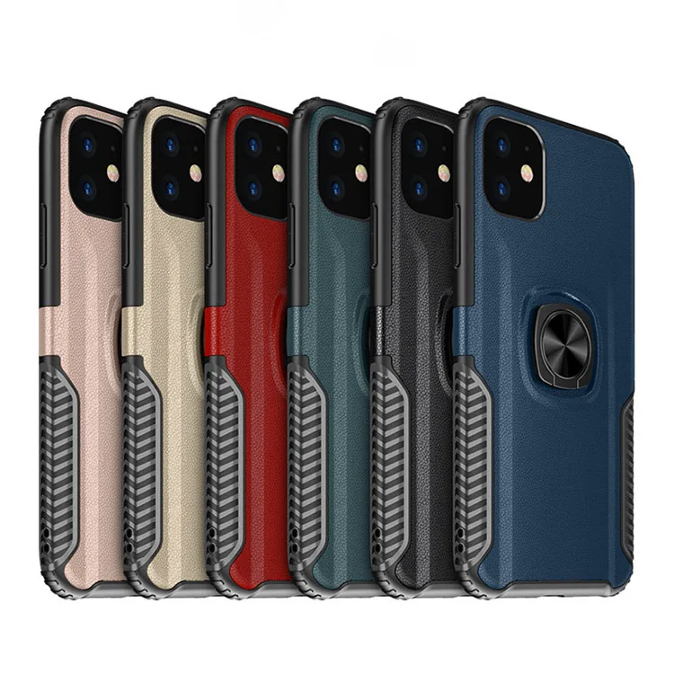 

Full Protection Litchi Skin Armor Kickstand Ring Holder Case for pihone 11 pro max, Black,blue,gold,red,rose gold , navy green