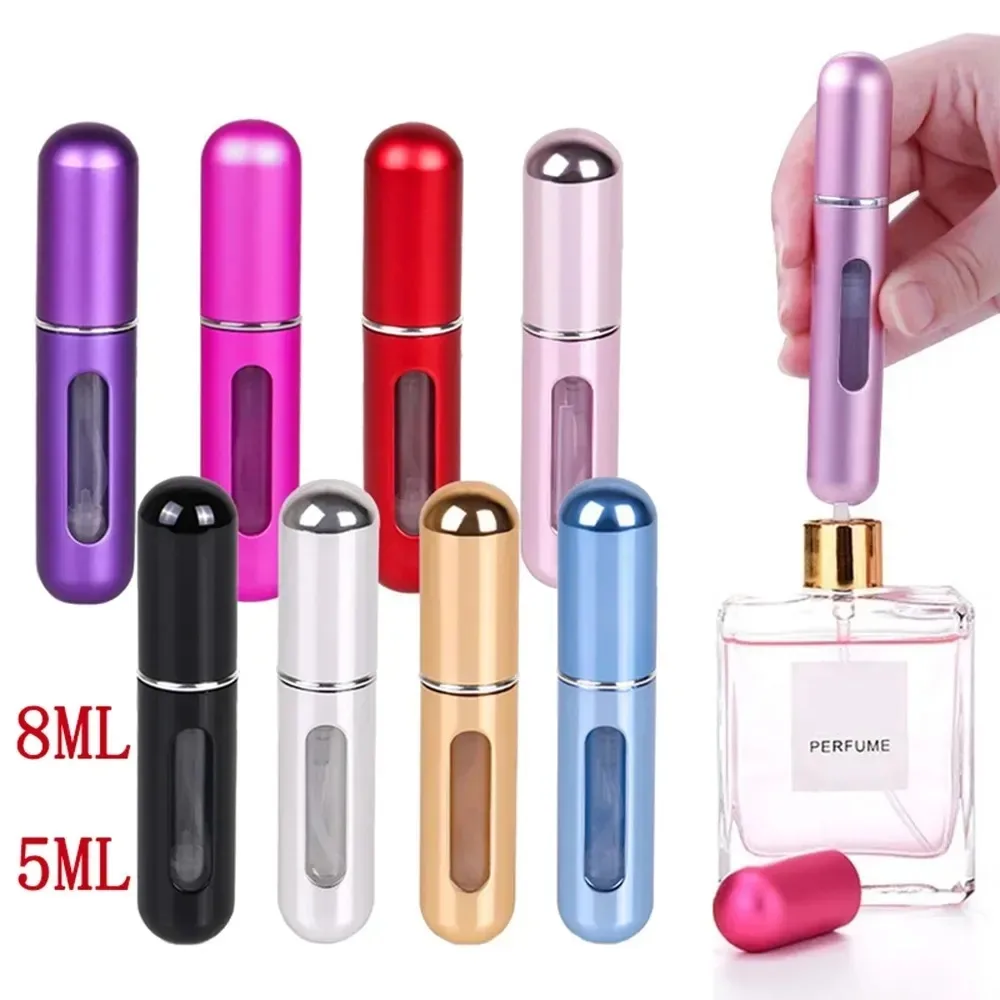 1box (100pcs) 5ml/8ml Aluminum Refillable Mini Portable Cosmetic Bottle Atomizer Reusable Spray Container Travel Bottles Lotion