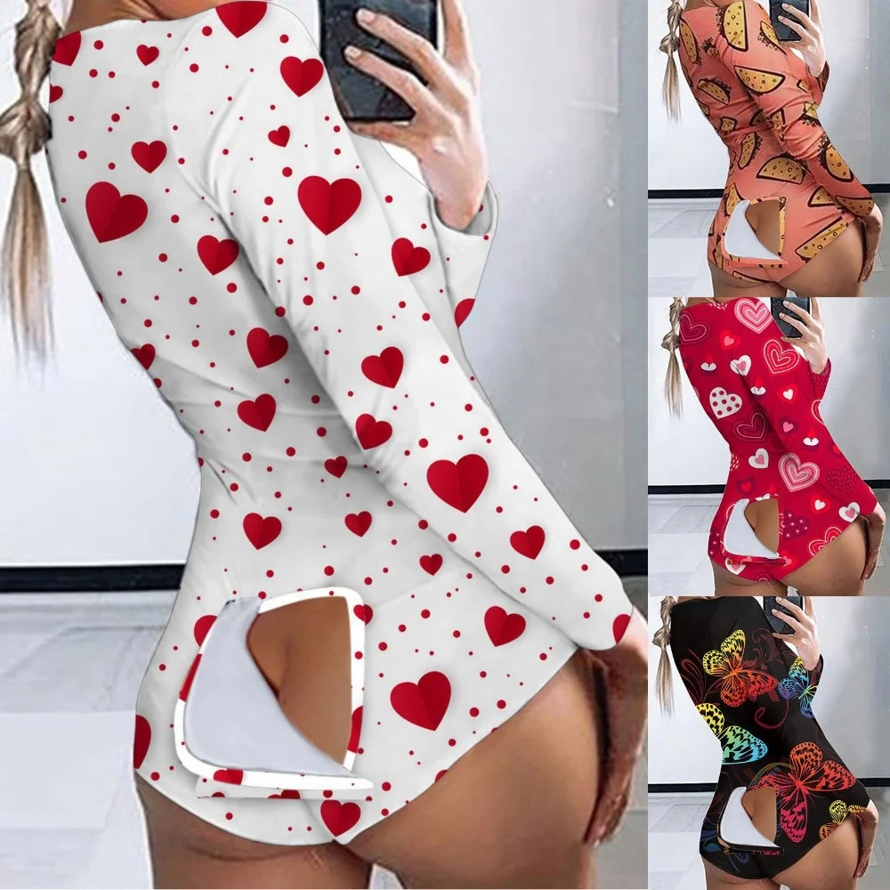

9094 Plus Size Long Sleeve Adult Valentines Day Onesie with Butt Flap for Women, 21 colors: 1#-21#
