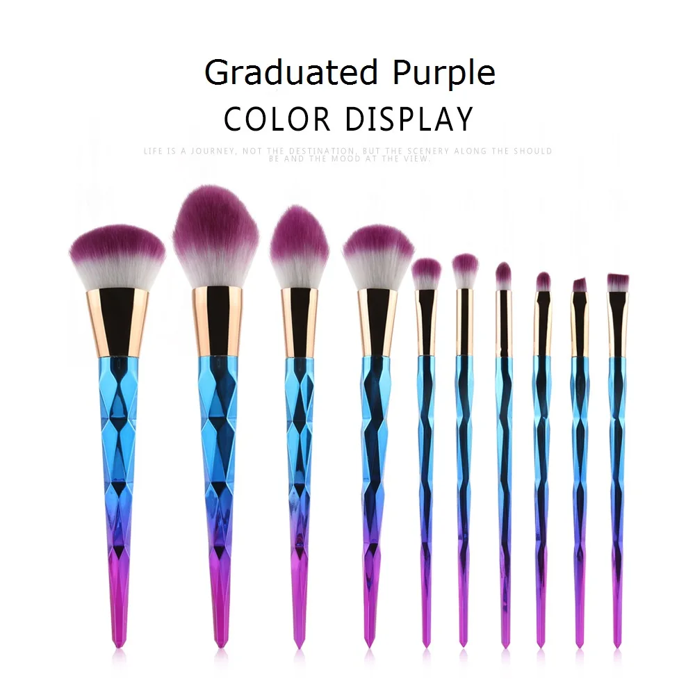 

HZM 10PCS 2021 Hot Selling Custom Label Diamond Rose Gold Purple Makeup Brush set customized logo wholesale Powder Blush Brush, Blue, red