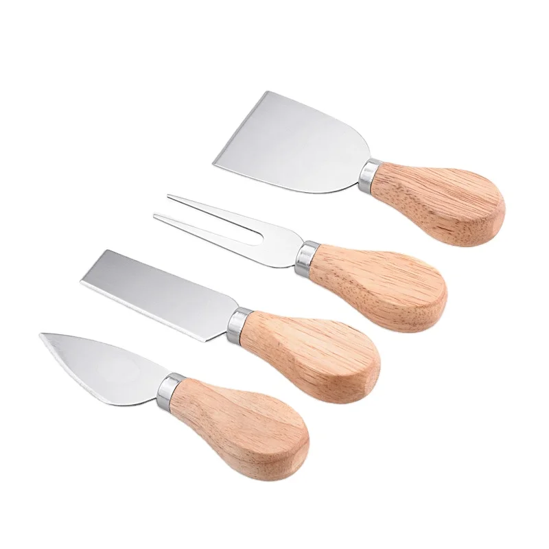 

4 PCS set Knives Bard Set Oak Handle Cheese Knife Kit Kitchen Cooking Tools Useful Accessories, As picture