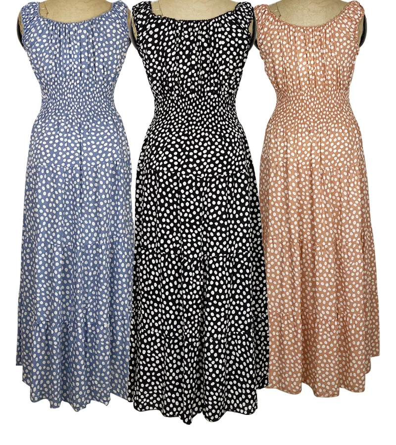 

Red to ship Spring Summer girls' Fashion Clothing Bohemian Dress Dot Print Sleeveless Casual Dress