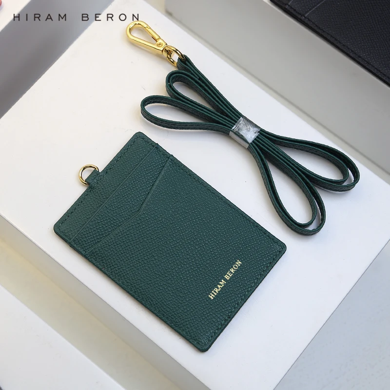

Hiram Beron Italian cow leather ID Card Holder Leather Green Color with lanyard, Teal