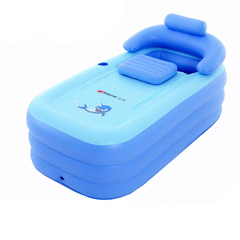 

Inflatable Portable Bath Tub Adult PVC Foldable Free Standing Bathtub for Adult Spa Blue Color