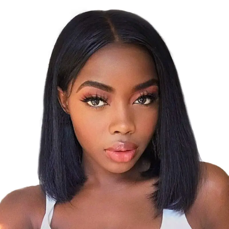 

Lace Wig Synthetic Hair Mid Length Pixie Cut Bob Wig Natural Black Synthetic Short Straight Hair Lace Front Wig Headgear