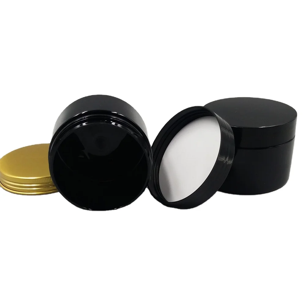 

4oz black plastic pet jar cream container with gold lid