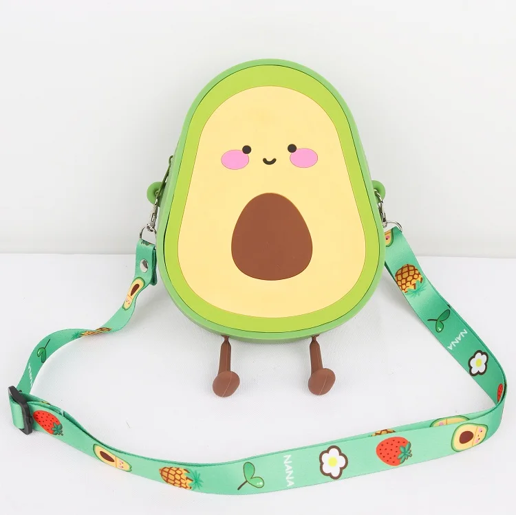 

2021 Fashionable Cute Cartoon Big Capacity Kids Silicone Bag Girls Crossbody Avocado Purses Bags Children Backpack Handbags, Yellow face,green face