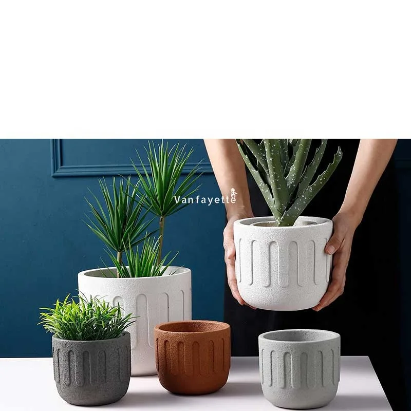 

5 Inch Sylvia Cement Flower Pot Plant Pot Outdoor Flower Planters without Saucer, Optional