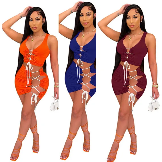 

2021 Sexy 2 Piece Dresses Sets Outfits Women Girls' Bodycon Dresses Crop Tank Tops Two Piece Skirt Set plus size women clothing, Photo color