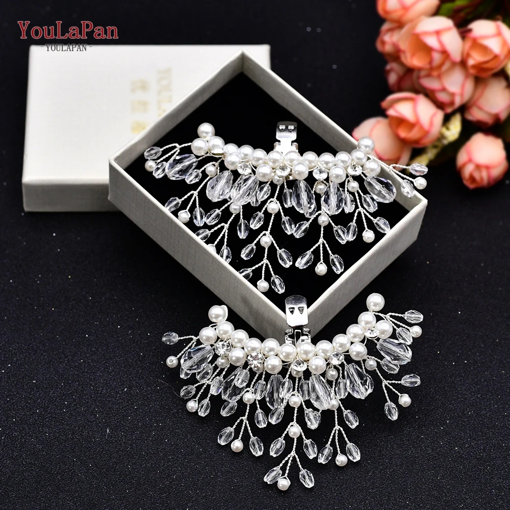 

YouLaPan X13 Latest Design Wedding Women Shoe Buckle ,Floral Women Shoe Clips with Crystal Decoration for Bride, Silver