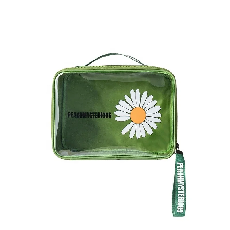 

Hot Sale Daisy Transparent PVC Toiletry Portable Waterproof Cosmetic Bag Large Size Makeup Case