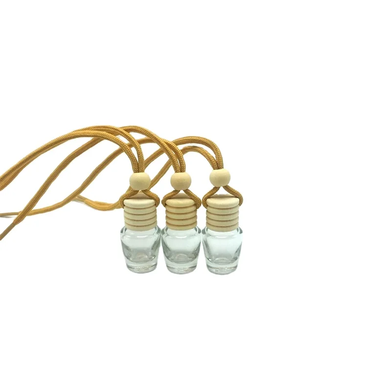 

5ml clear color round hanging rope wooden cap glass car perfume bottle