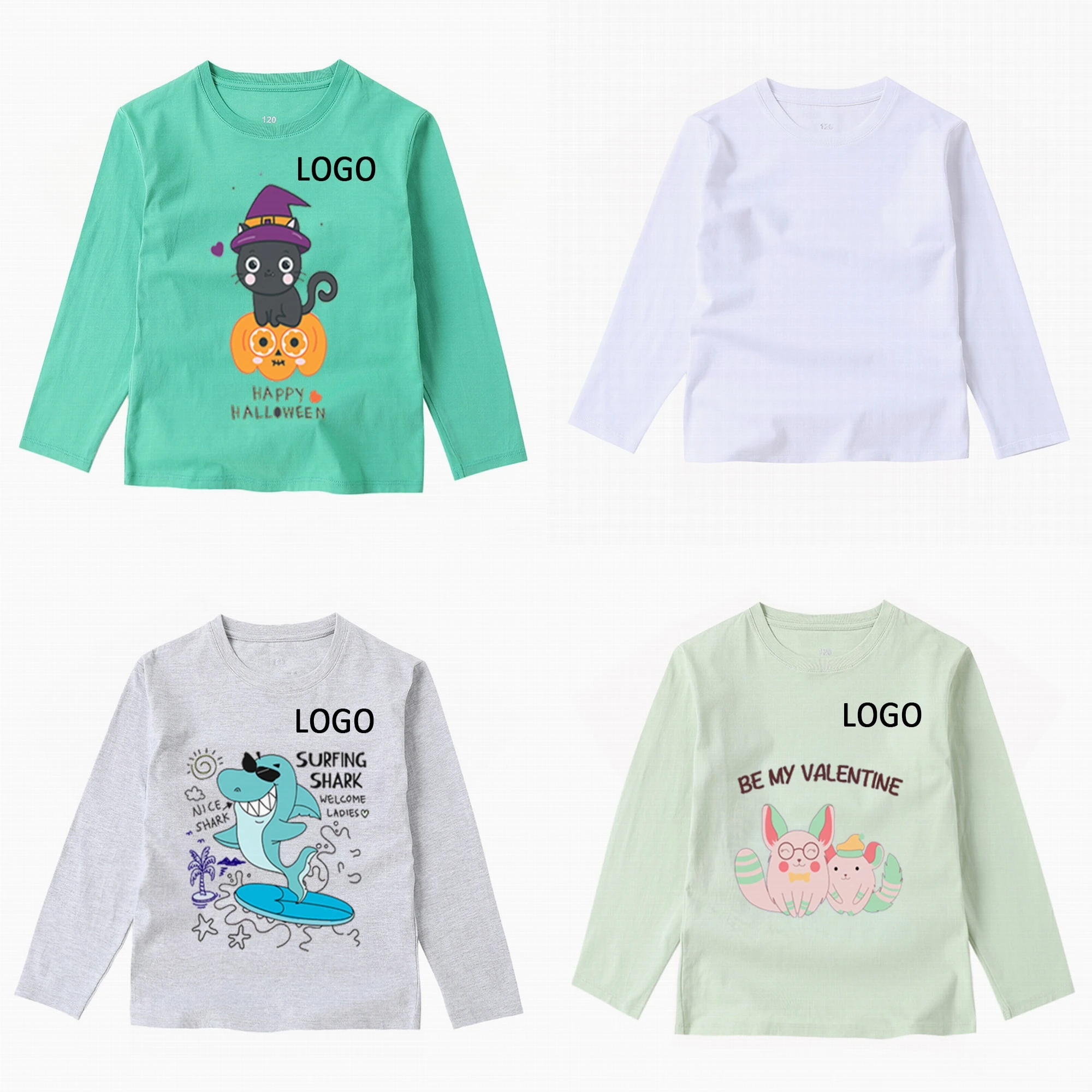 

Customization Printing Kids girls long sleeve t shirt Blank Tshirts Girl White Tee