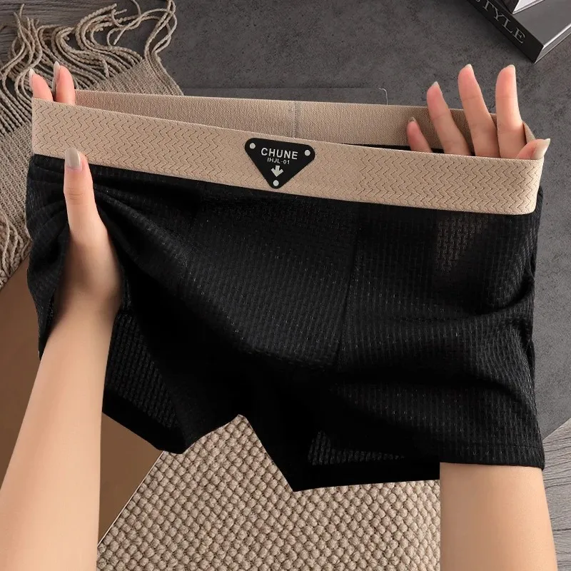 Wholesale Summer Ice Silk Men's Underwear Breathable Thin Flat Corner Boxers Comfortable Sports Men's Four Corner Shorts