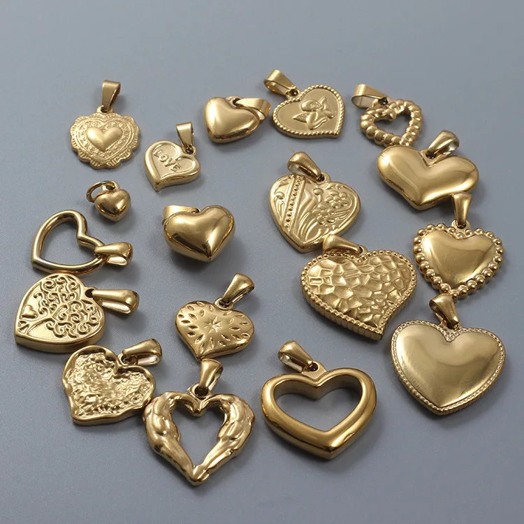 

Wholesale Fashion Stainless Steel 18K gold Plated Pendants Texture Heart Charms for Jewelry Making