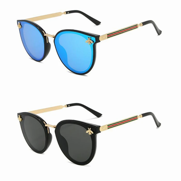 

Newest Trendy Retro Sun Glasses Famous Brand Designer Luxury Shades Women 2021 Fashion Mirror Vintage Ladies Bee Sunglasses, As show /custom colors