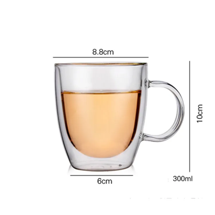 

China factory High Borosilicate Glass Coffee Cup 300ml Heat Resisting Double Glass Cup Hand-Blown Tea Cup, Transparent
