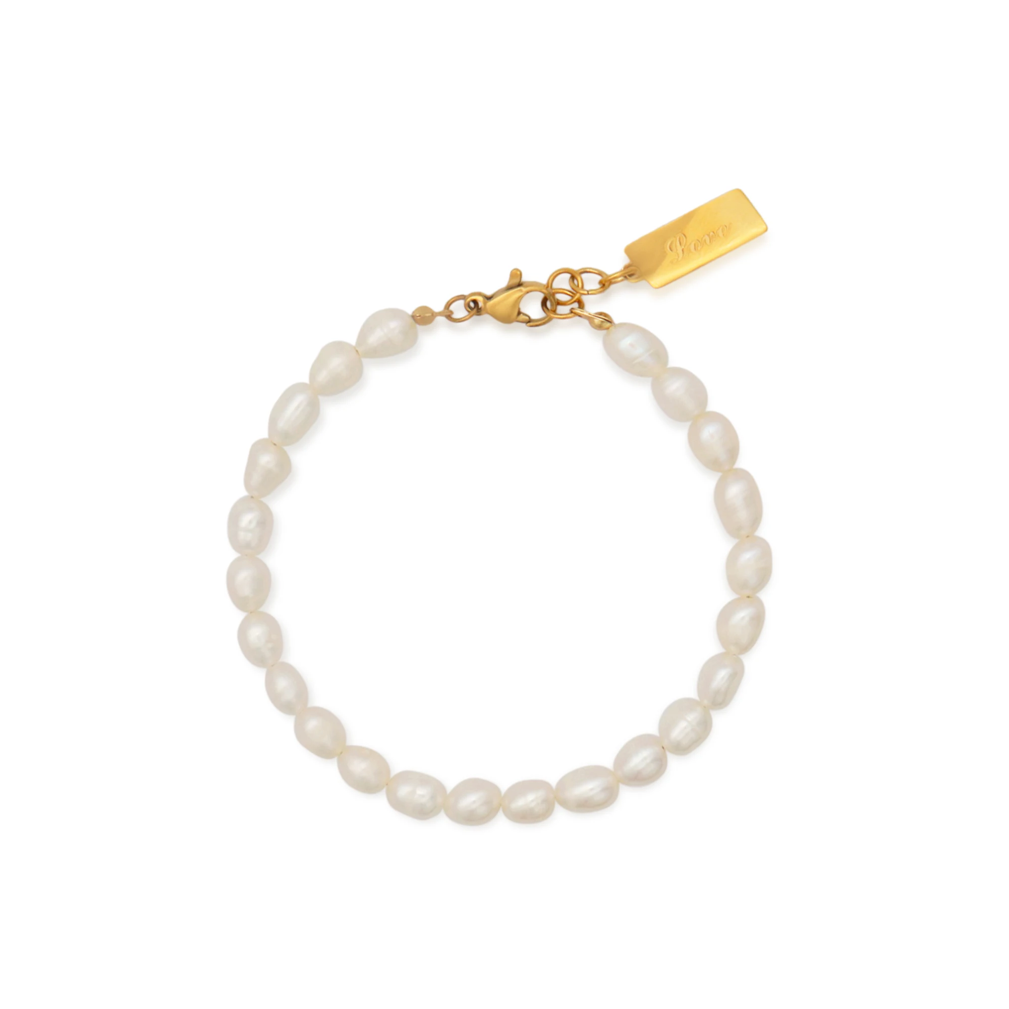 

Chris April fashion jewellery 316L stainless steel PVD gold plated natural cultured Freshwater barque pearl beaded bracelet