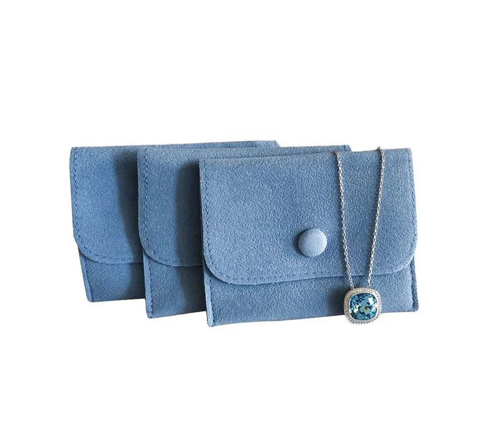 

wholesale custom envelope velvet leather jewelry pouch with button, Black, blue, green, grey, pink, white, yellow, etc