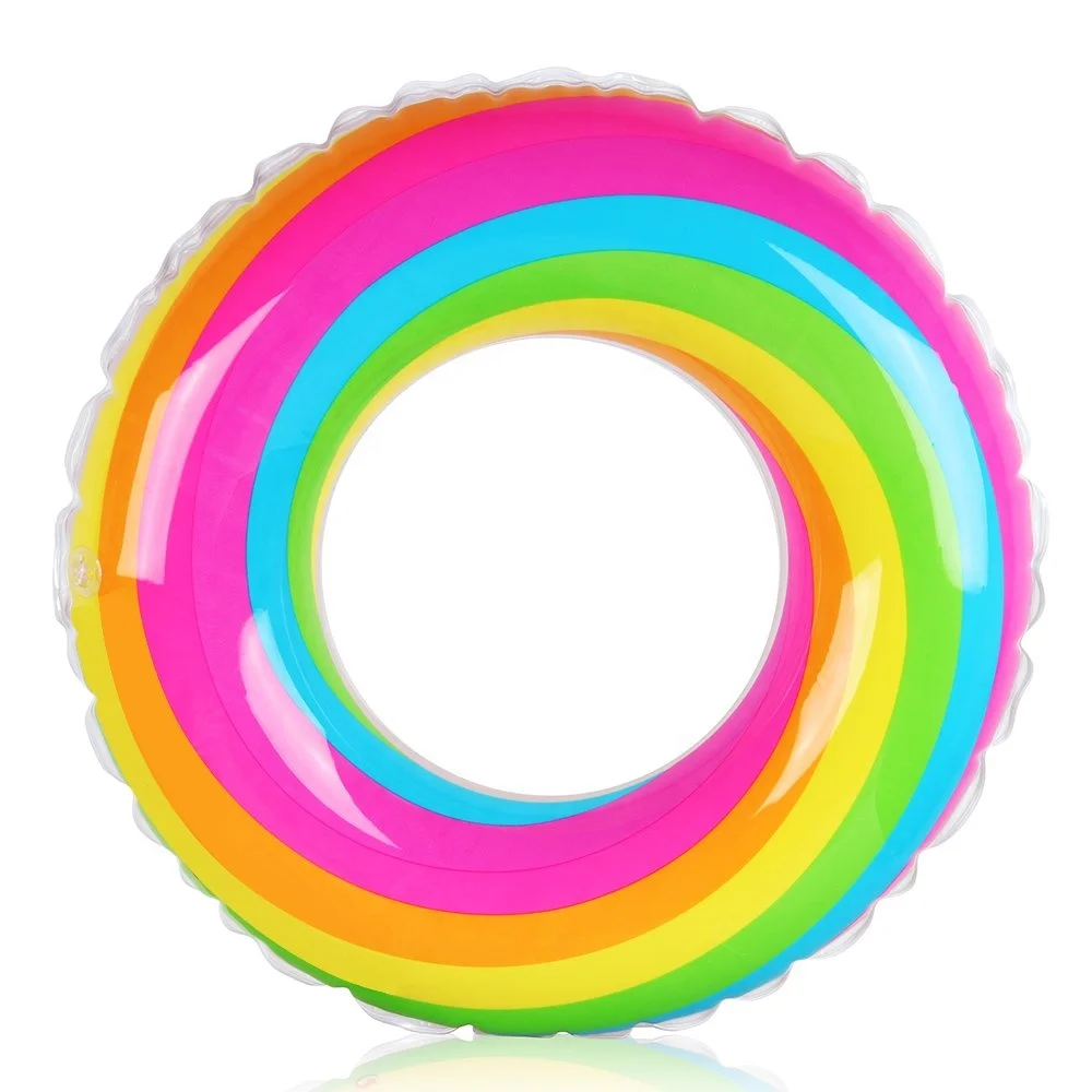 Rainbow Colorful Inflatable Water Pool Float Swim Ring Toy For Adults