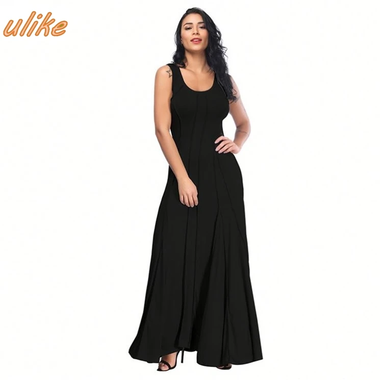 

latest design sexy fashion solid sleeveless braces pleated full length women casual large size dress