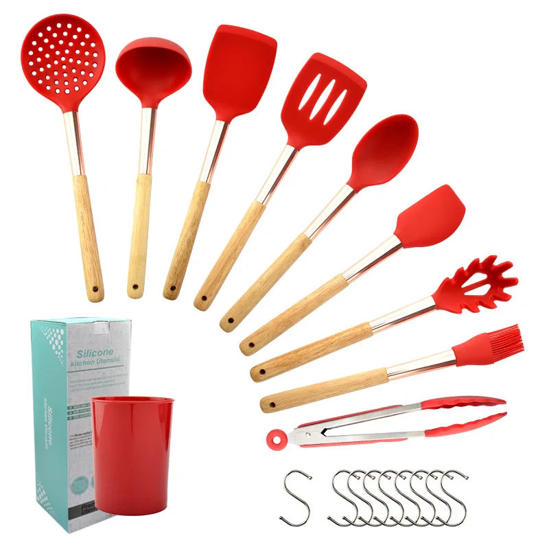 

20 Pieces In 1 Set of Kitchen Utensils Tools Stand Kitchenware Spatula With Wooden Handles S hooks Silicone Cooking Utensils Set