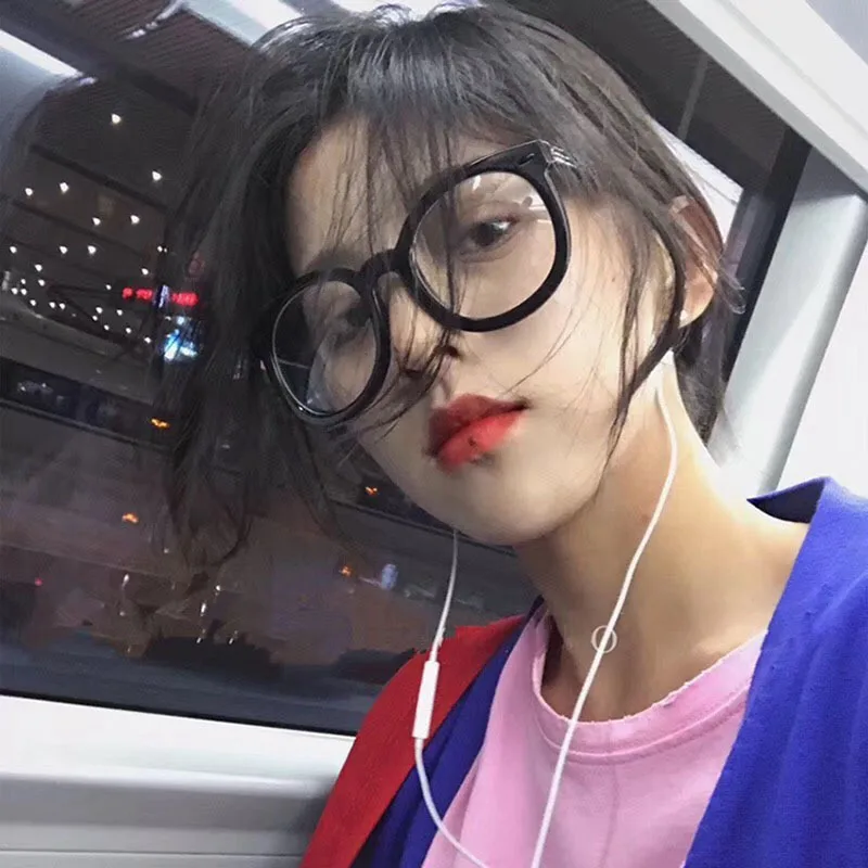 

Black oversize round frame anti blue light celebrity optical frame wholesale women eyewear men eyeglasses design eye glasses