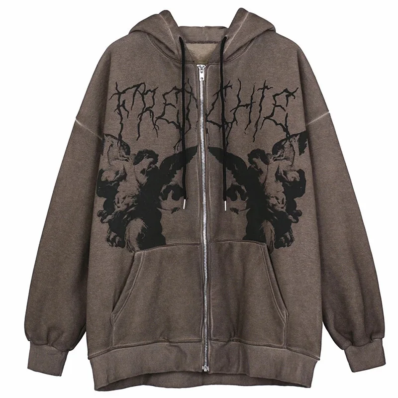 

Custom Logo Printed Cotton Sport Loose Hip Hop Streetwear Sweatshirt Full Zip Up Women's Hoodie
