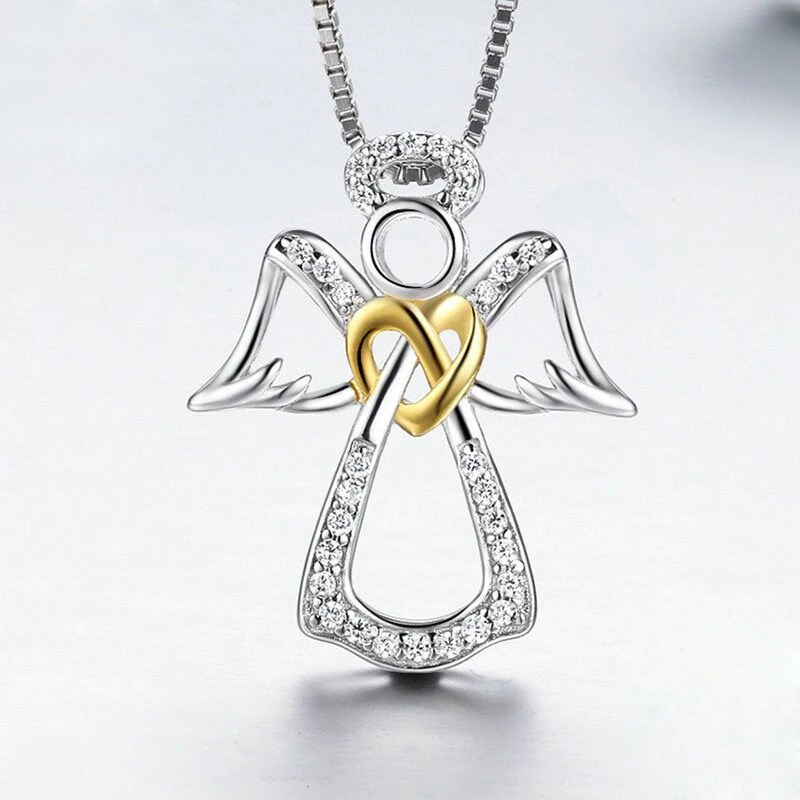

Charming Jewelry 925 Sterling Silver Love Heart Angel Wings Pendant Necklace