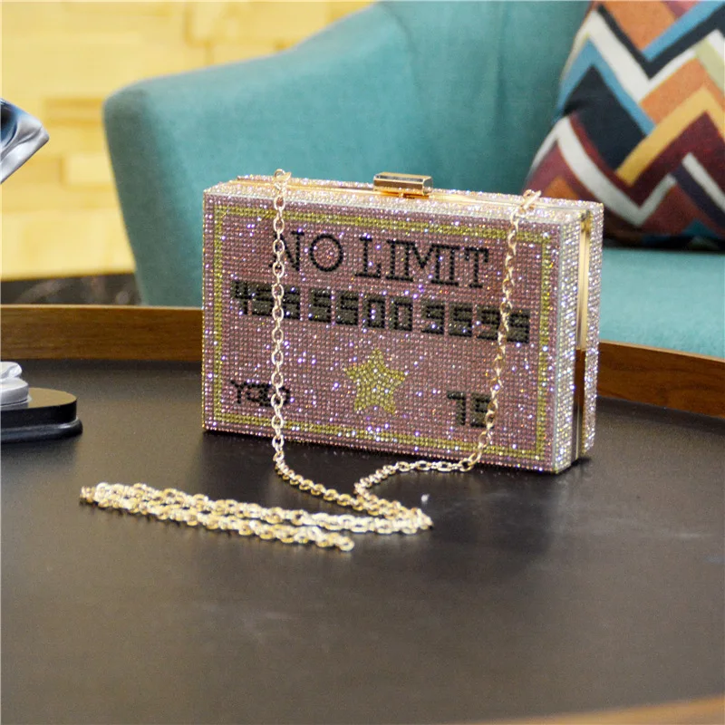 

BM9053 Wholesales women no limit evening bag crystal diamonds bridal party YOLO credit card black rhinestone box clutch purses