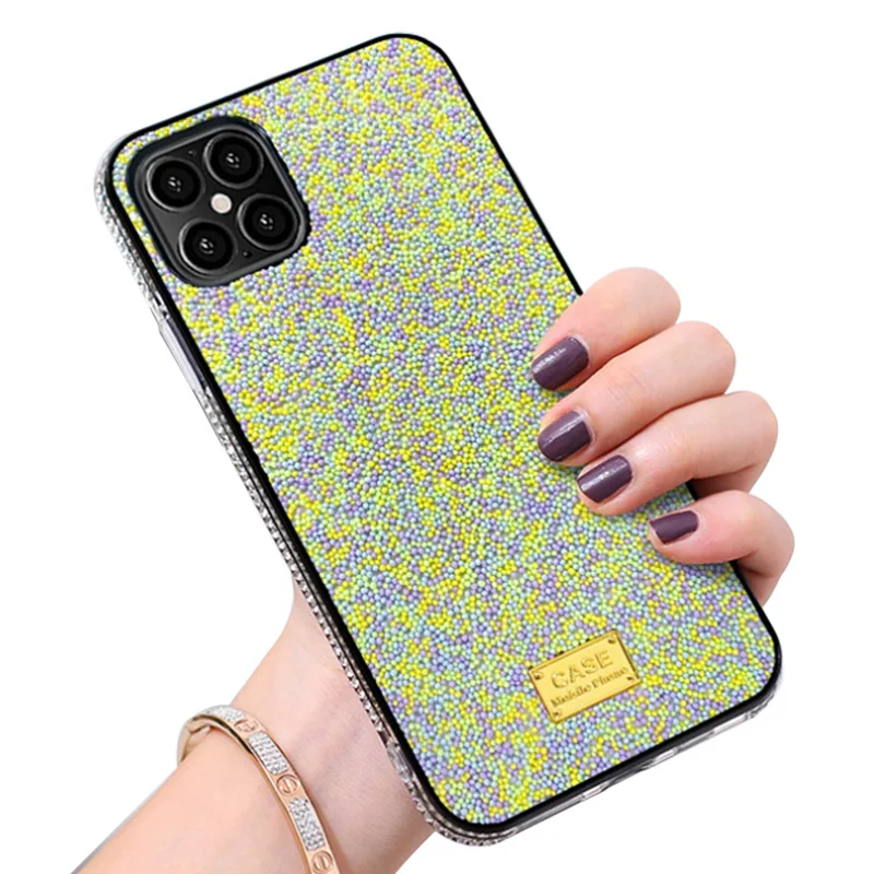 

fashion bead leather mobile cover side Diamond Case for iphone 11pro max unique phone bag, 4 colors