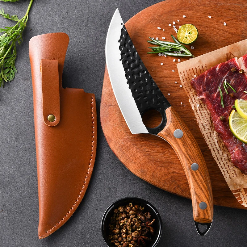 

Outdoor Handmade Full Tang 5.5 Inch Double Edge Butcher Serbian Hunting Boning Knife Chef with Leather Sheath