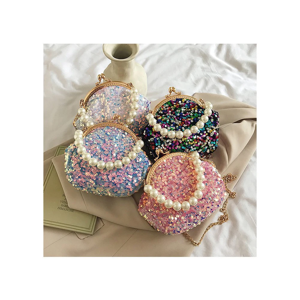 

Summer new fashion lady casual shoulder messenger bag Luxury mini purse sequins dinner Pearl hand held shell handbags, Customizable