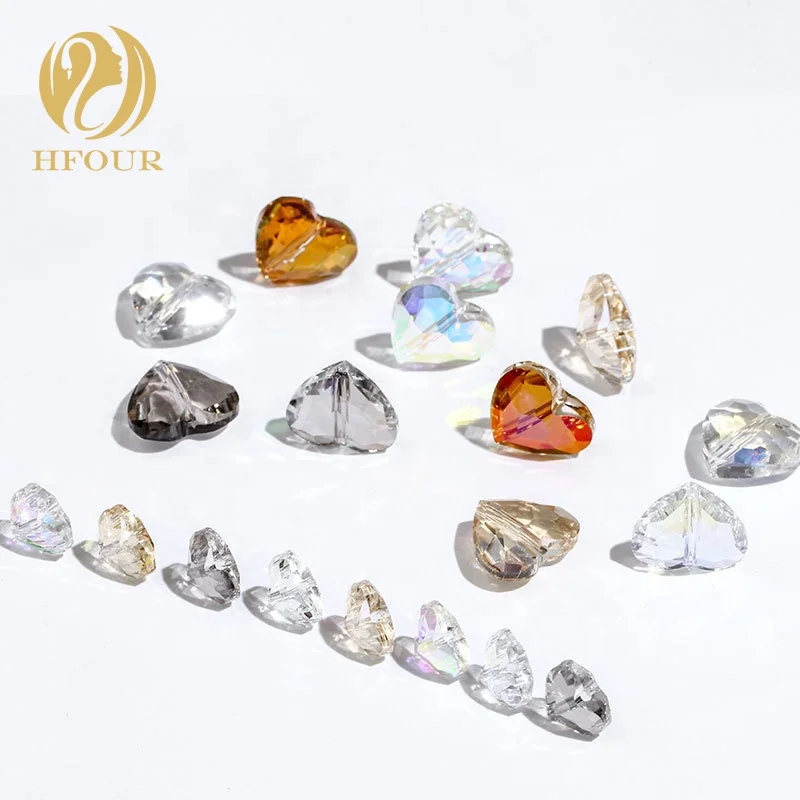 

Wholesale High Quality Heart Shape Clear Crystal Glass Beads With Hole, Multi color