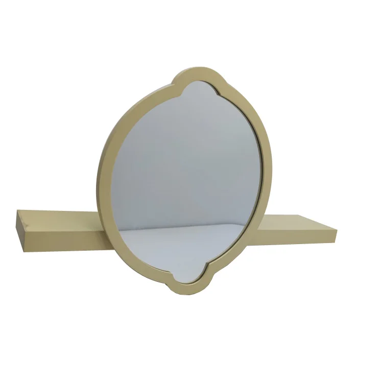 Wall mounted floating shelf with lemon shaped mirror for kids room, office, playroom or bathroom