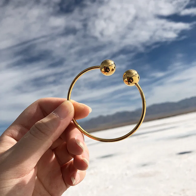 

Solid Double Ball Open Bangle Stainless Steel Bangles Jewelry Women 18K Gold Bangle